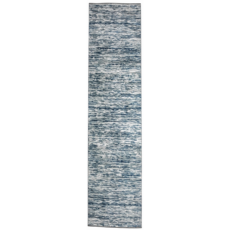 Pemberly Row Polyester Transitional Striated Blue Runner Area Rug