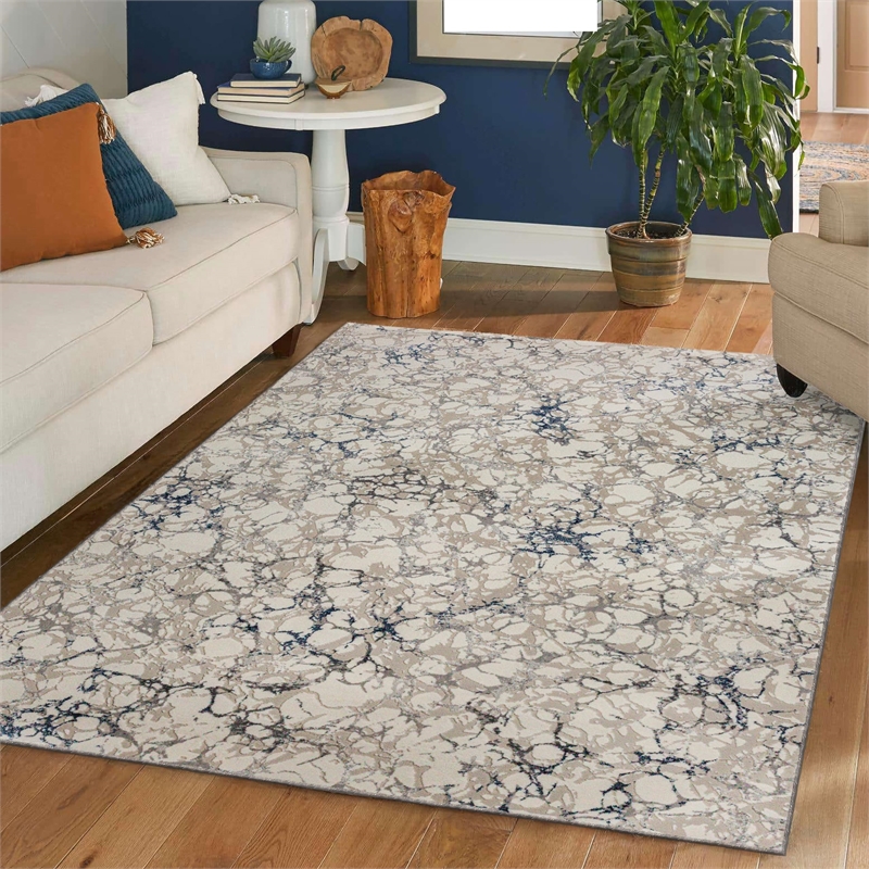 Pemberly Row Polyester Transitional Marbled Gray 8' Round Area Rug
