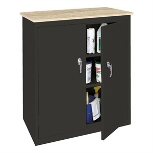 Pemberly Row Modern Industrial Office Counter High Cabinet in Charcoal