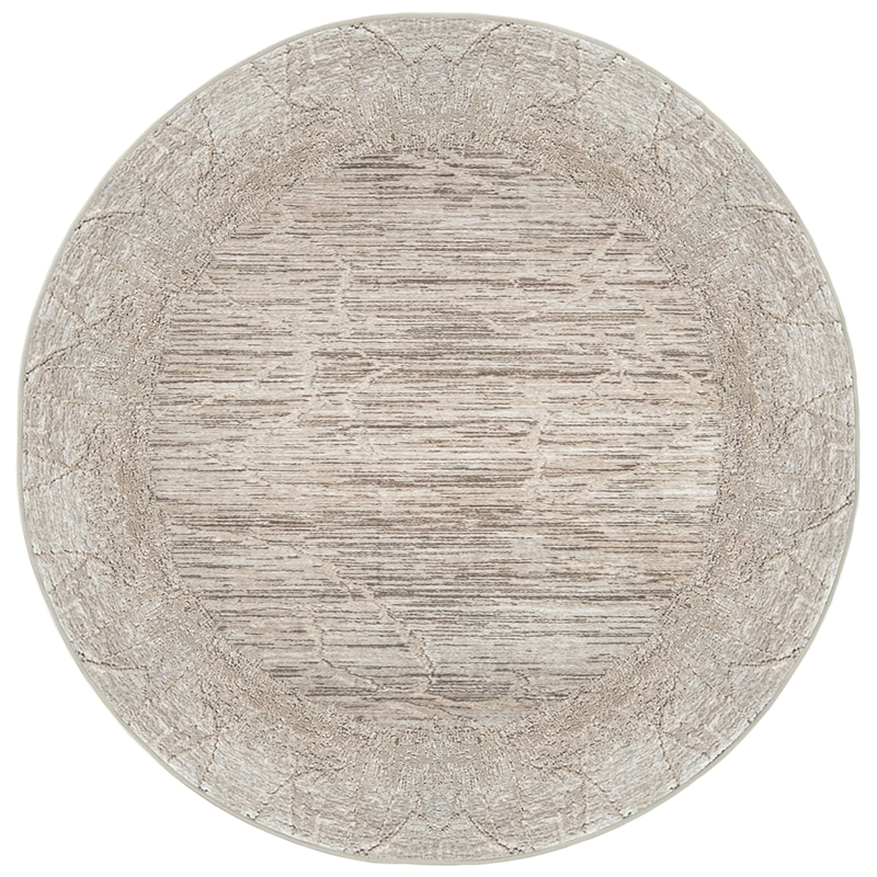 Pemberly Row Polyester Transitional Crackled Beige 8' Round Area Rug