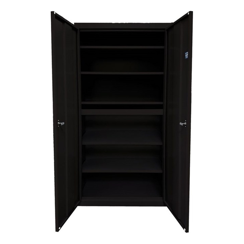 Pemberly Row Modern Industrial Office 5 Adjustable Shelves Storage in Black