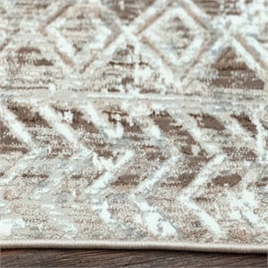 Pemberly Row Polyester Transitional Geometric Beige 8' Round Area Rug