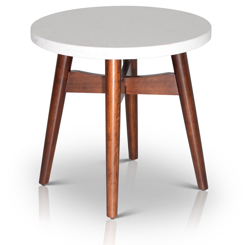Pemberly Row End Table With Cherry Base and White Silverstone top