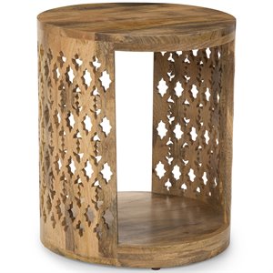 Pemberly Row Transitional 18&quot Round Accent Wood End Table in Natural
