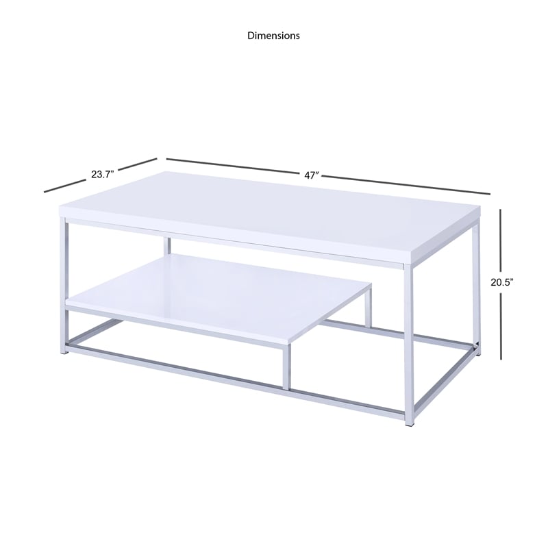Pemberly Row Contemporary Metal Coffee Table in White and Chrome Metal