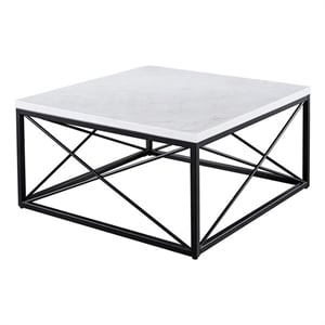 Pemberly Row Contemporary White Marble Top Square Cocktail Table