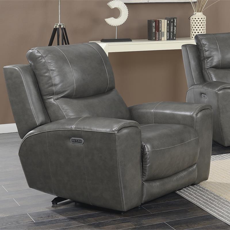 Pemberly Row Transitional Gray Leather Power Reclining Chair