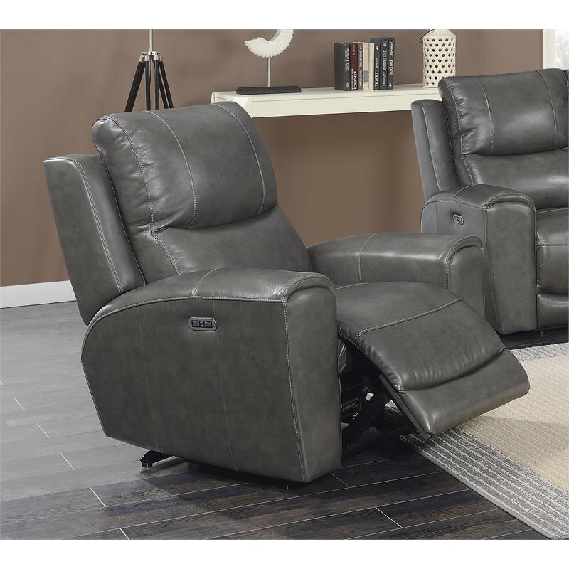 Pemberly Row Transitional Gray Leather Power Reclining Chair