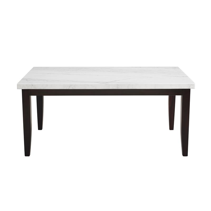 Pemberly Row Rectangular Dark Cherry and White Marble Top Dining Table