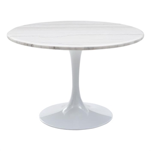 Pemberly Row Modern Mid-Century White Marquina Marble Dining Table