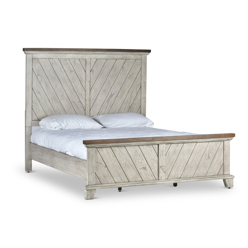 Pemberly Row Farmhouse / Country Rustic Ivory King Panel Bed