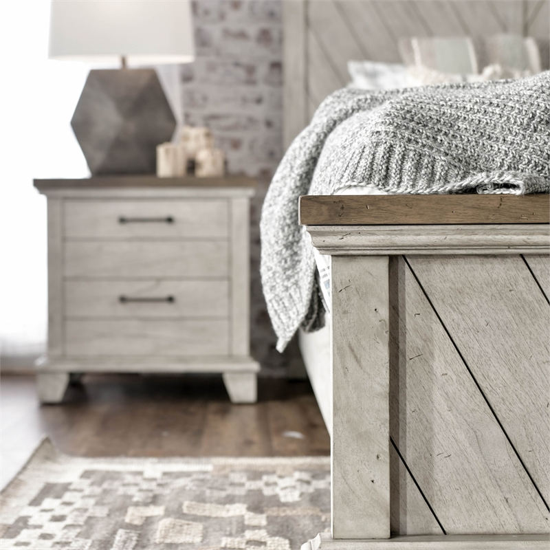 Pemberly Row Farmhouse / Country Rustic Ivory Queen Panel Bed
