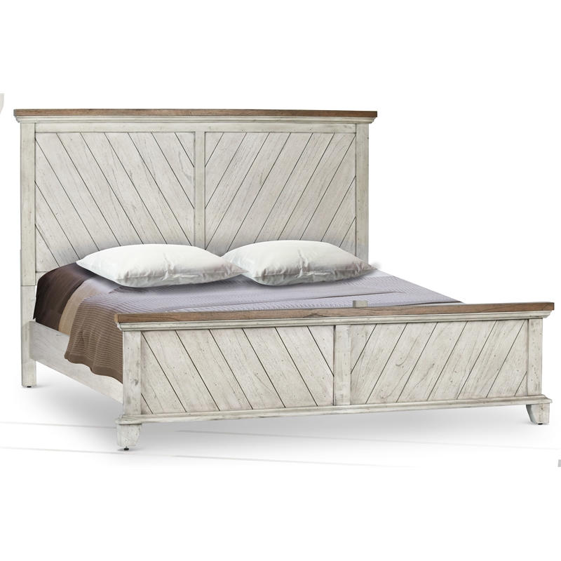 Pemberly Row Farmhouse / Country Rustic Ivory Queen Panel Bed