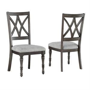 Pemberly Row Transitional Gray Upholstered Seat Side Chair in Brown