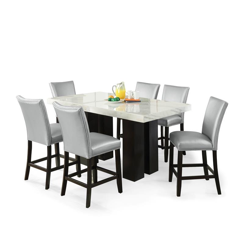 Pemberly Row Marble Top Rectangular 7-Piece Counter Height Dining Set - Silver