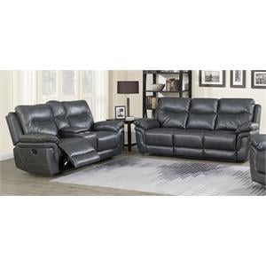 Pemberly Row Gray Vinyl Upholstered Reclining Sofa and Loveseat 2-Piece Set