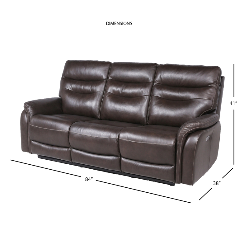 Pemberly Row Contemporary Dark Brown Leather Power Recliner Sofa