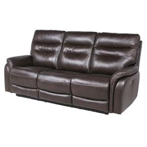 Pemberly Row Contemporary Dark Brown Leather Power Recliner Sofa