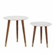 Pemberly Row White Marble and Solid Acacia Round Nesting Tables