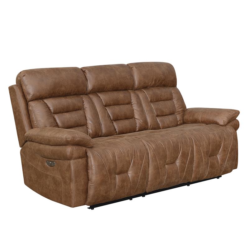 Pemberly Row Transitional Cinnamon Faux Leather Power Recliner Sofa
