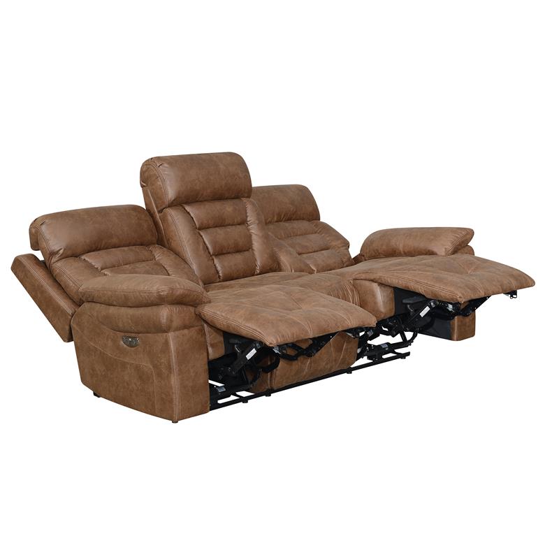 Pemberly Row Transitional Cinnamon Faux Leather Power Recliner Sofa