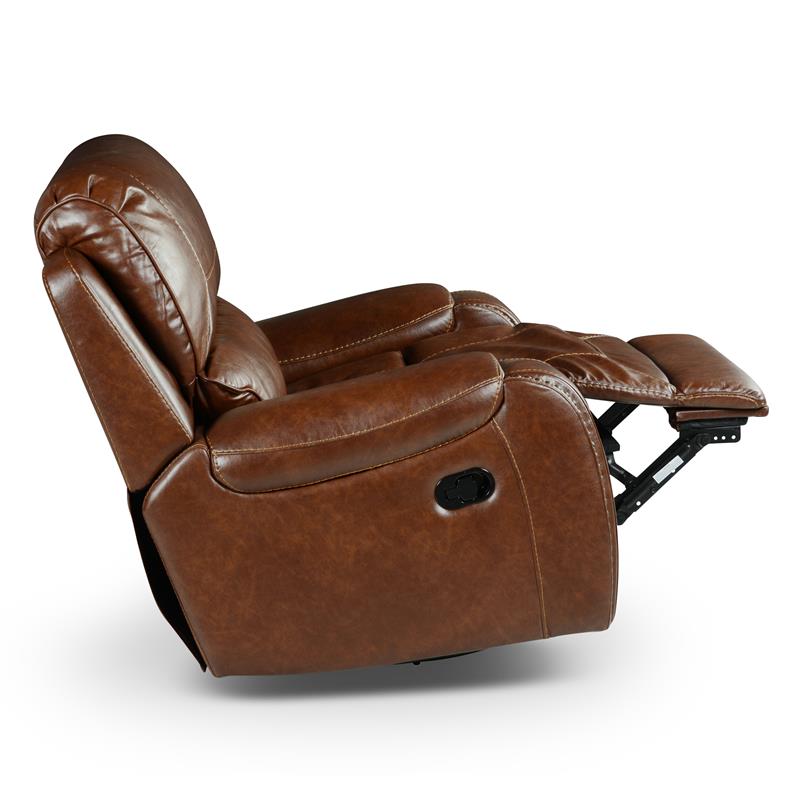 Pemberly Row Brown Faux Leather Manual Swivel Glider Recliner Chair
