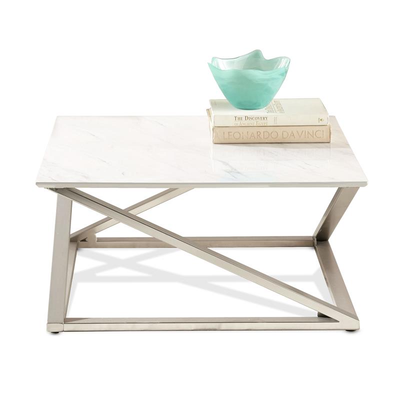Pemberly Row White Faux Marble Mixed Media 3-piece Occasional Set