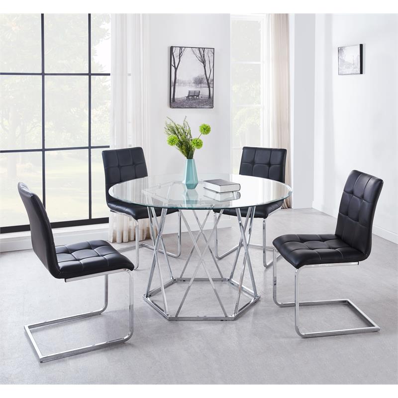 Pemberly Row Modern / Contemporary Chrome and Glass Top Dining Table