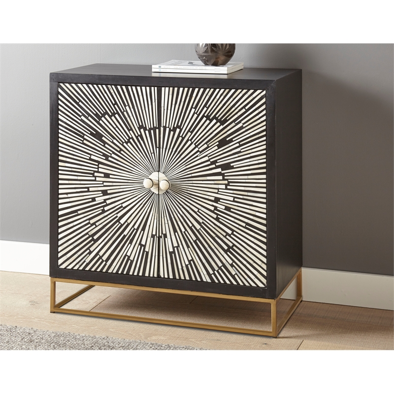 Pemberly Row Black and Ivory 2-Door Sunburst Wood Accent Cabinet