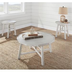 Pemberly Row Distressed Alabaster White Wood 3-Piece Occasional Set