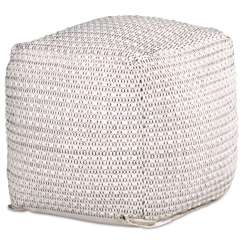Pemberly Row Modern Transitional Square Handwoven Ivory Wool Pouf