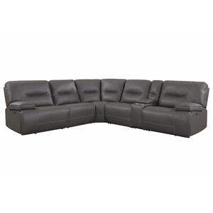 Pemberly Row Charcoal Faux Leather 6-Piece Power Reclining Sectional
