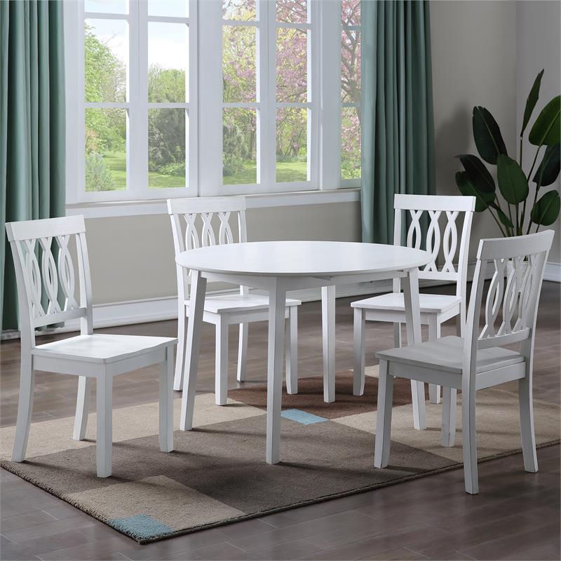 Pemberly Row Farmhouse White Wood 5-Piece Drop-Leaf Dining Set