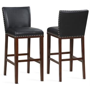 Pemberly Row Contemporary Solid Wood 24&quot Counter Stool - Black-Espresso
