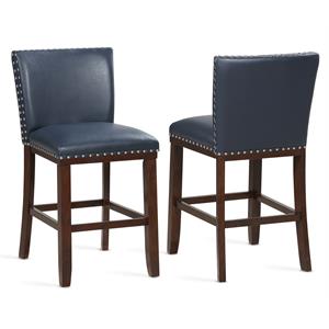 Pemberly Row Contemporary Solid Wood 24&quot Counter Stool - Navy-Espresso