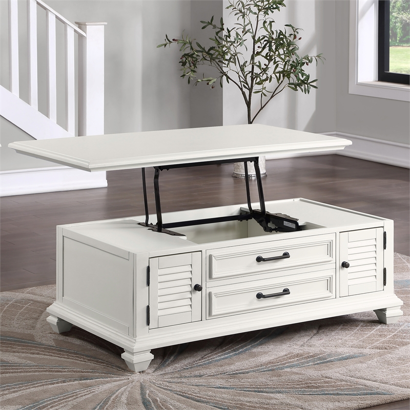 Pemberly Row Modern Farmhouse Soft White Lift-top Wood Coffee Table