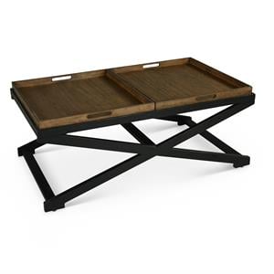 Pemberly Row Transitional Walnut and Ebony Solid Wood Cocktail Table
