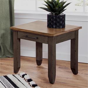 Pemberly Row Rustic Chocolate Brown and Honey Wood End Table
