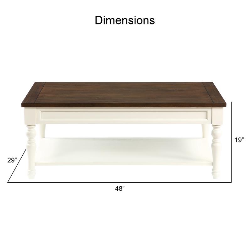 Pemberly Row Farmhouse Two-tone Ivory and Mocha Wood Coffee Table