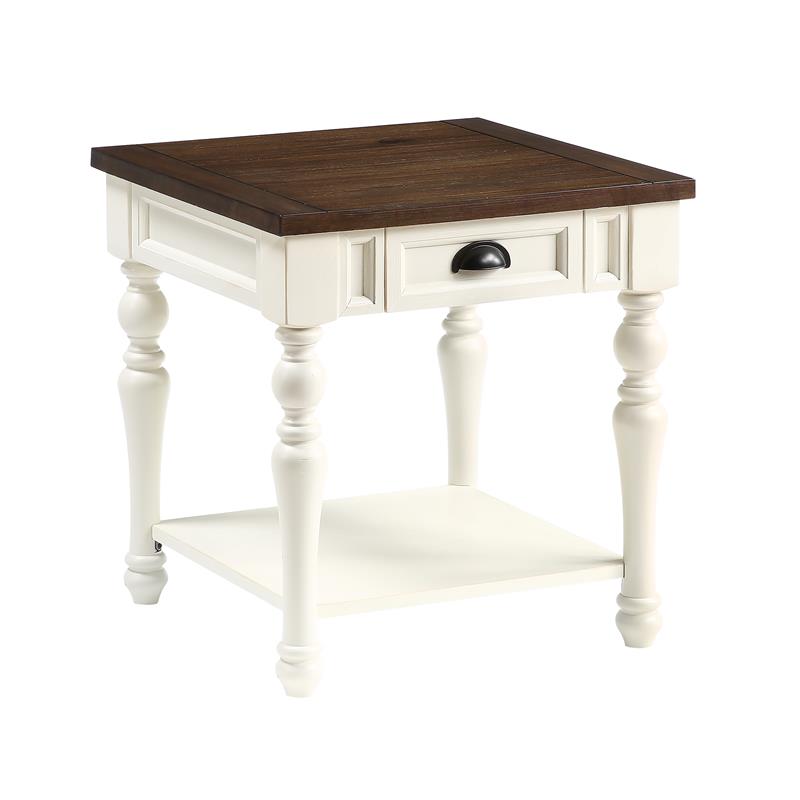 Pemberly Row Farmhouse Two-tone Ivory and Mocha Wood End Table
