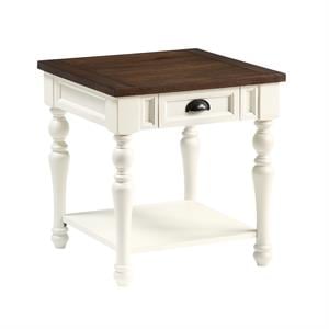 Pemberly Row Farmhouse Two-tone Ivory and Mocha Wood End Table