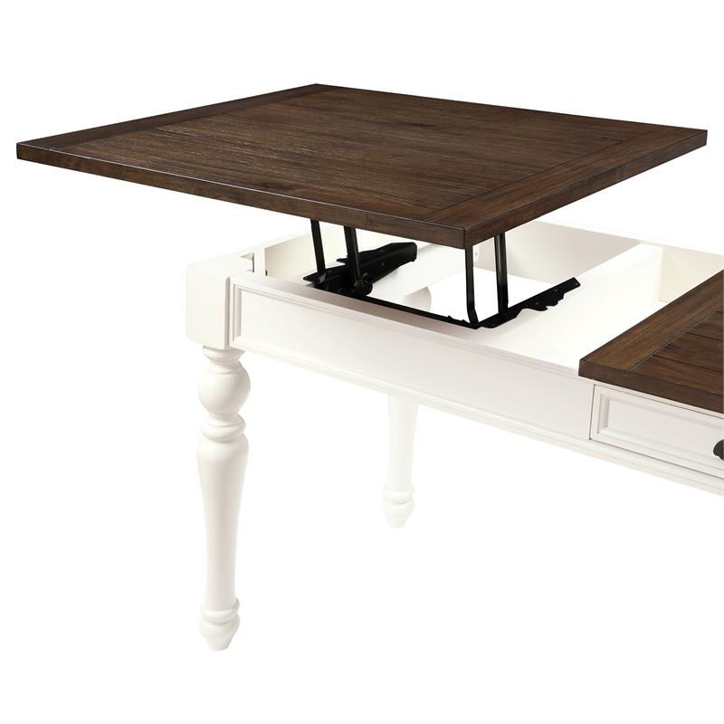 Pemberly Row Farmhouse Two-tone Ivory and Mocha Wood Lift-top Home Office Desk