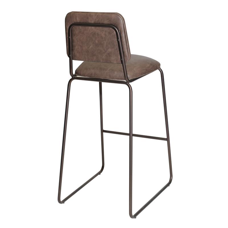 Pemberly Row Metal Bar Stool with Cocoa Brown Faux Leather Seat