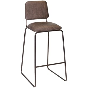 Pemberly Row Metal Bar Stool with Cocoa Brown Faux Leather Seat