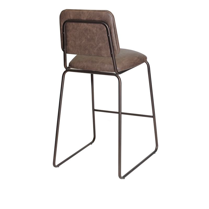 Pemberly Row Metal Counter Stool with Cocoa Brown Faux Leather Seat
