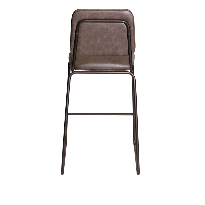 Pemberly Row Metal Counter Stool with Cocoa Brown Faux Leather Seat