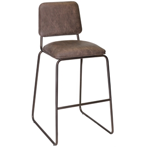 Pemberly Row Metal Counter Stool with Cocoa Brown Faux Leather Seat