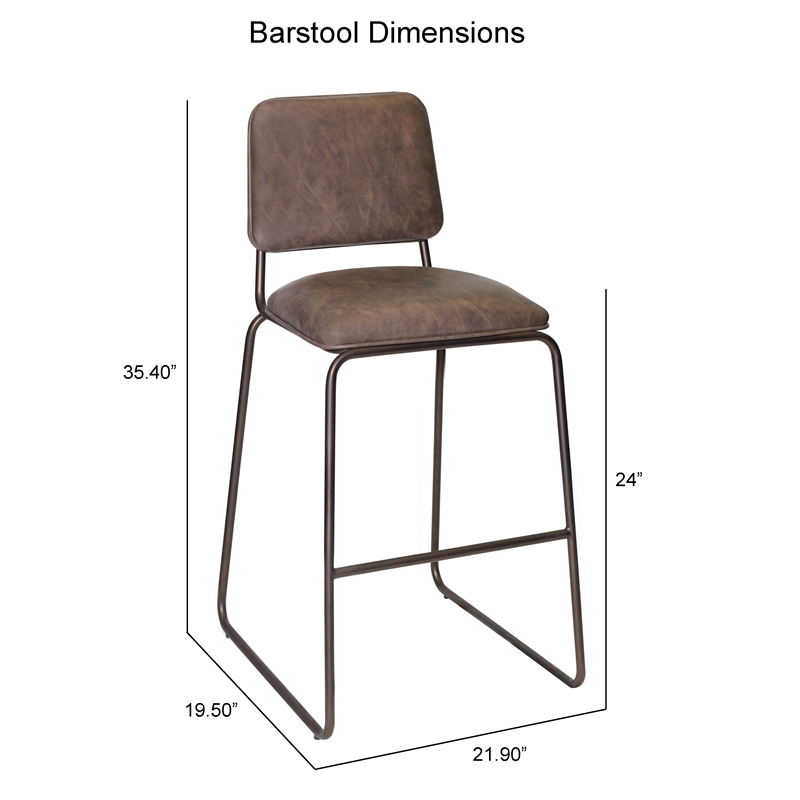 Pemberly Row Metal Counter Stool with Cocoa Brown Faux Leather Seat
