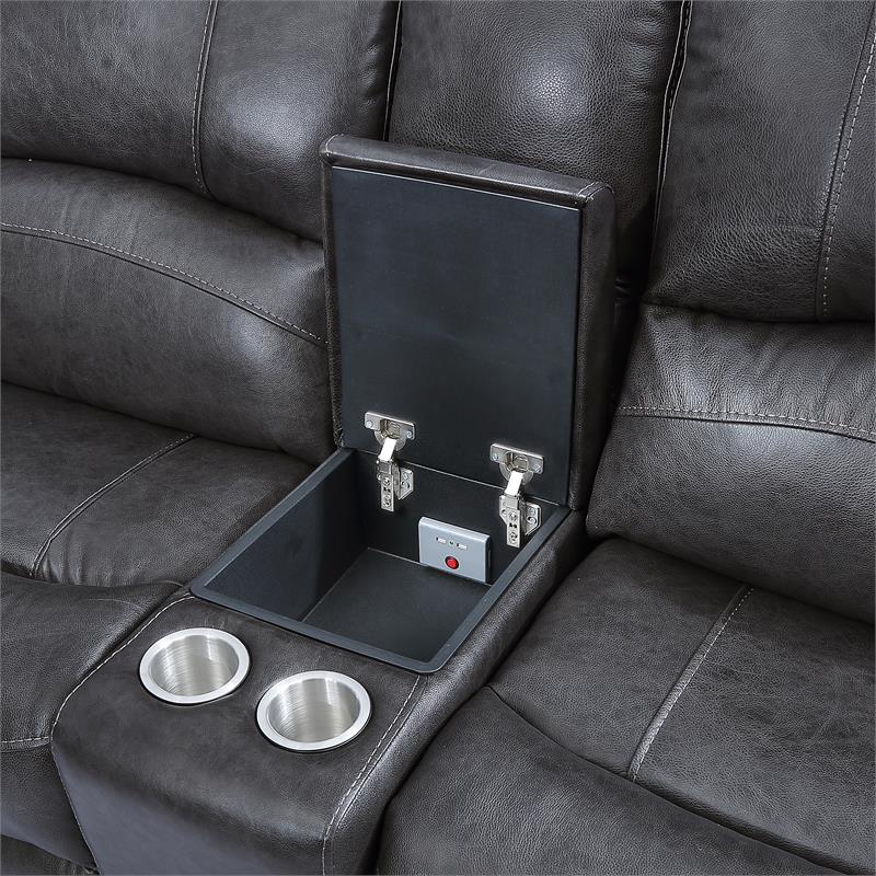 Pemberly Row 7 Piece Charcoal Leather Power Reclining Sectional