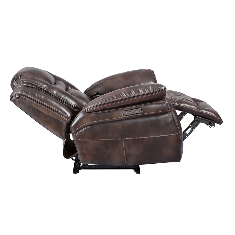 Pemberly Row Transitional Brown Faux Leather Dual Power Recliner